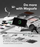 Galaxy S24 Case | Silicone Magnetic - Galaxy S24 in a magnetic case charging on a stand surrounded by various MagSafe accessories.