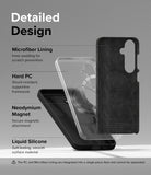 Galaxy S24 Case | Silicone Magnetic - Exploded view showing microfiber lining, hard PC frame, magnet, and silicone layers.