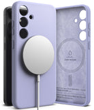 Galaxy S24 Case | Silicone Magnetic - Lavender silicone case for Galaxy S24 with magnetic charger and suede interior.