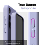 Galaxy S24 Case | Silicone Magnetic - Close-up of lavender phone case buttons highlighting responsive tactile design.