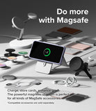 Galaxy S24 Case | Silicone Magnetic - Galaxy S24 in a lavender case charging on a stand surrounded by various MagSafe accessories.