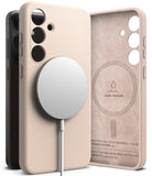 Galaxy S24 Case | Silicone Magnetic - Beige silicone phone case with magnetic charger and interior suede lining.