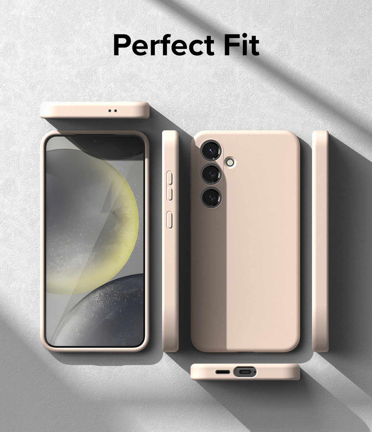 Galaxy S24 Case | Silicone Magnetic - Exploded view of a beige phone case showing front, back, and side profiles.