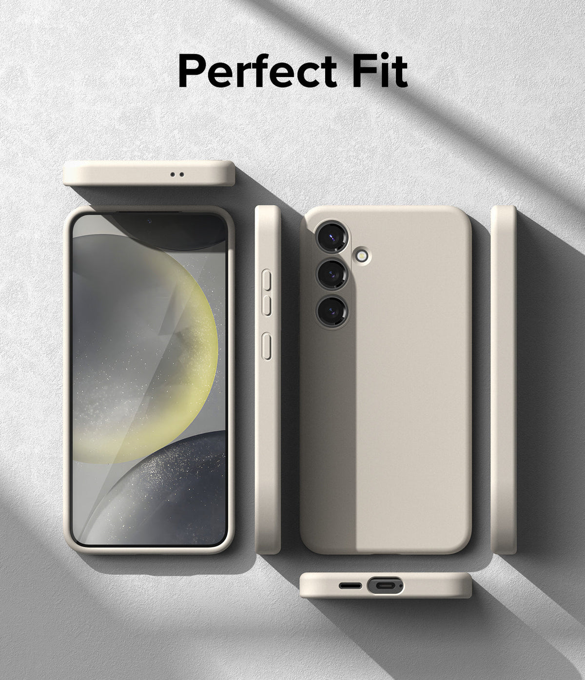 Galaxy S24 Case | Silicone Magnetic - Beige phone case shown from multiple angles, highlighting precise cutouts and fit.