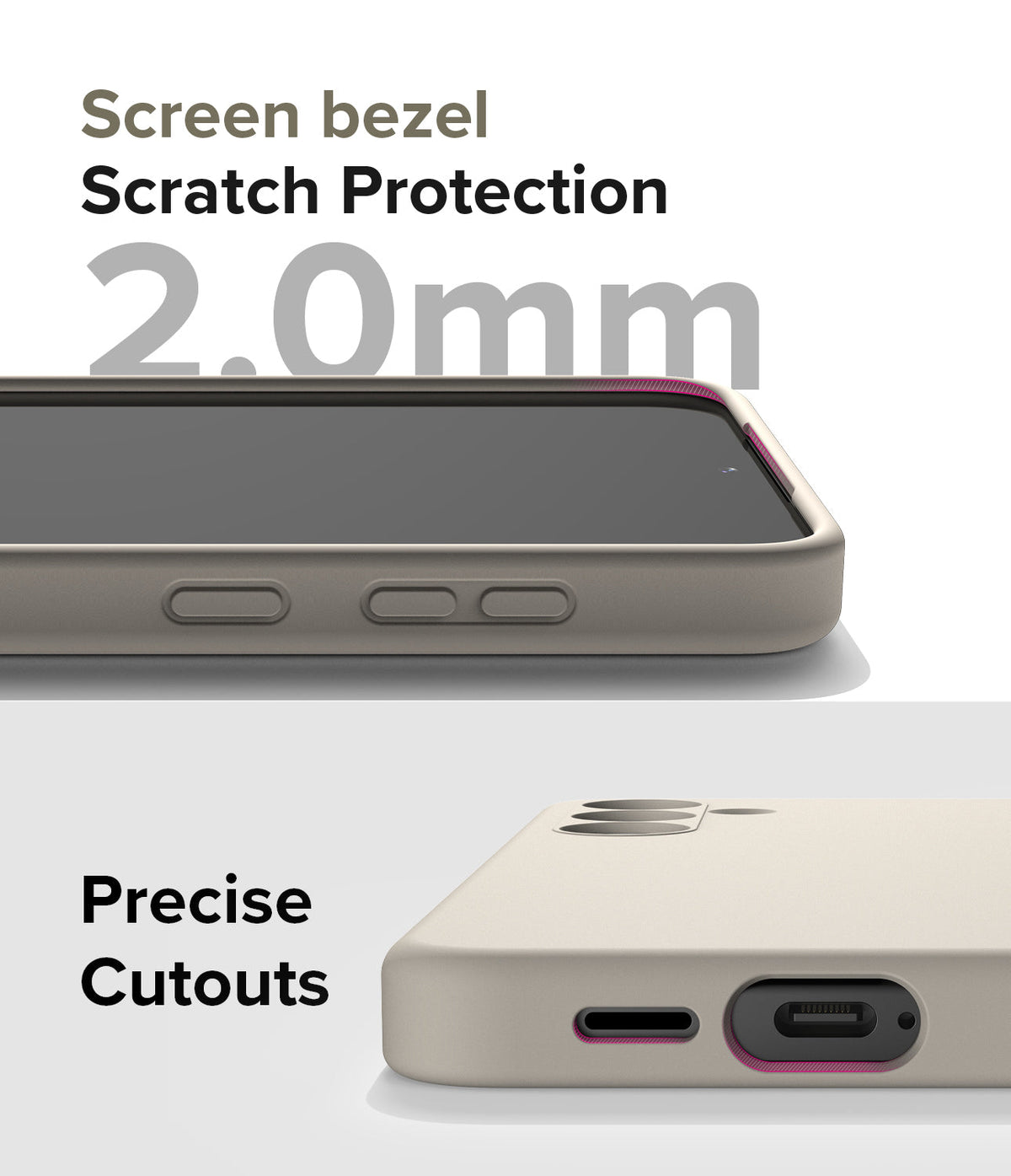 Galaxy S24 Case | Silicone Magnetic - Close-up of phone case showing 2.0mm screen bezel protection and precise port cutouts.