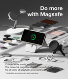 Galaxy S24 Case | Silicone Magnetic - A phone in a magnetic case on a stand surrounded by various MagSafe accessories.