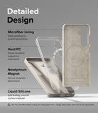 Galaxy S24 Case | Silicone Magnetic - Exploded view showing microfiber lining, hard PC frame, magnets, and silicone shell.