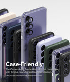 Galaxy S24 Plus Lens Protector | Camera Lens Frame Glass - Galaxy S24 Plus Lens Protector - Multiple smartphones in various colored cases featuring black camera lens protectors.