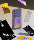 Galaxy S24 Plus Case | Fusion Card - Clear phone case with card slot holding a colorful card, surrounded by floating cards.