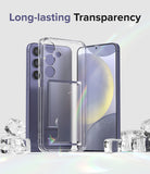 Galaxy S24 Case | Fusion Card - Clear phone case with card slot hovering in front of a purple Galaxy S24 surrounded by ice.