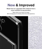Galaxy S24 Plus Case | Fusion Card - Clear phone case corner detail next to a pile of raw, transparent TPU plastic pellets.