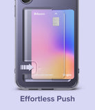 Galaxy S24 Plus Case | Fusion Card - Clear phone case with a gradient card slot and an arrow icon showing card removal.