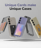 Galaxy S24 Plus Case | Fusion Card - Five clear phone cases with different colored cards inserted in back slots.