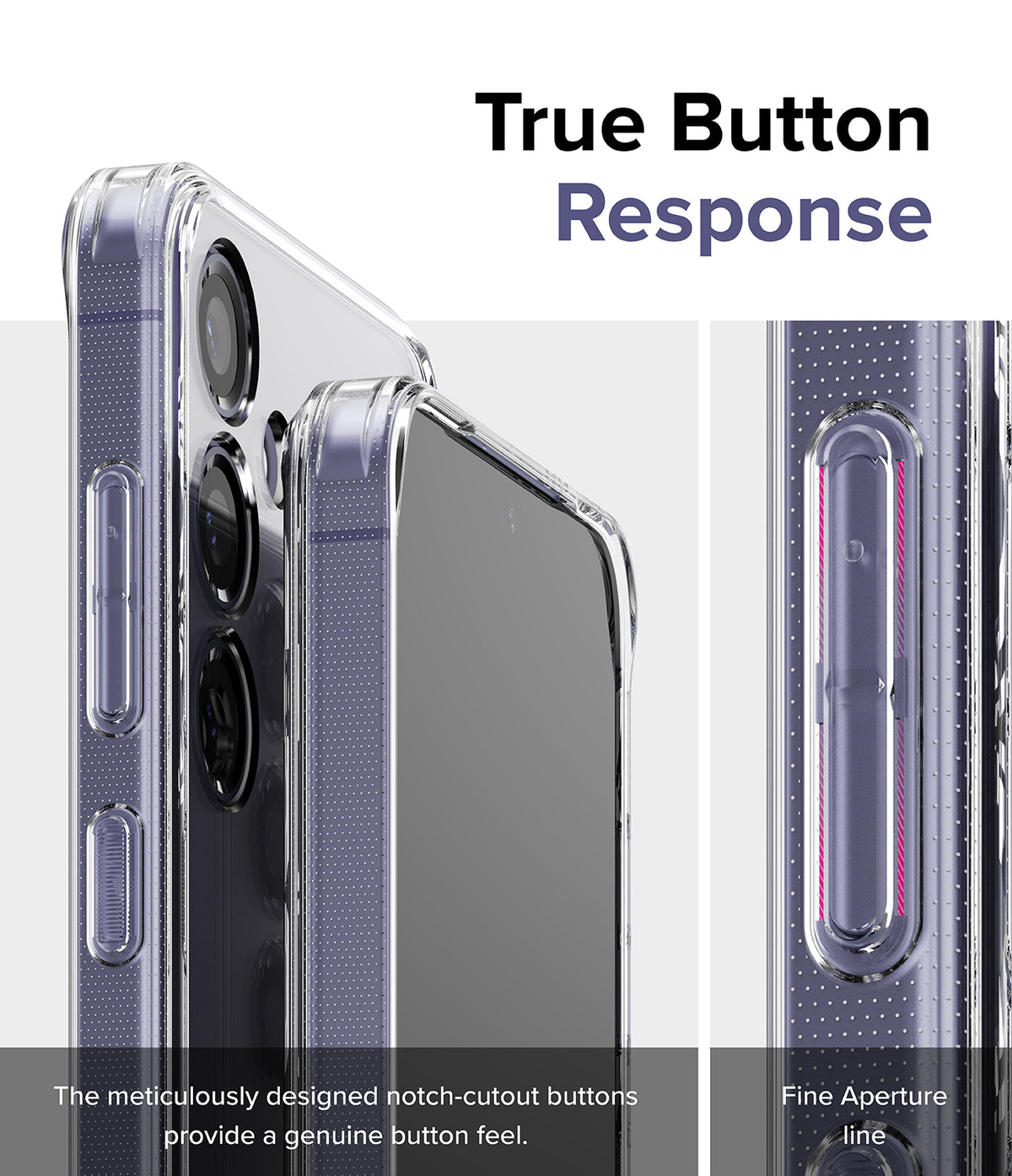 Galaxy S24 Plus Case | Fusion - Close-up of clear phone case buttons with notch cutouts for tactile response.