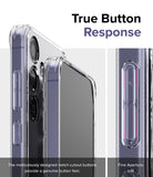 Galaxy S24 Plus Case | Fusion - Close-up of clear phone case buttons with notch cutouts for tactile response.