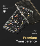 Galaxy S24 Plus Case | Fusion Design - Comparison of yellowed old phone case material versus clear new floral case.