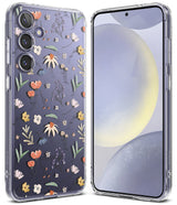 Galaxy S24 Plus Case | Fusion Design - Clear phone case with a delicate floral pattern on a purple Galaxy S24 Plus.
