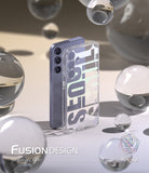 Galaxy S24 Plus Case | Fusion Design - Clear phone case with SEOUL text graphic, displayed with floating glass spheres.