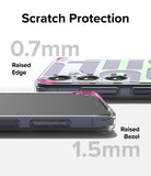 Galaxy S24 Plus Case | Fusion Design - Close-up of phone case showing 0.7mm raised camera edge and 1.5mm raised screen bezel.