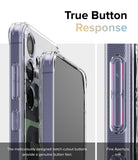 Galaxy S24 Plus Case | Fusion Design - Close-up of clear phone case buttons with notch-cutouts for tactile response.