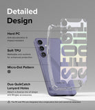 Galaxy S24 Plus Case | Fusion Design - Exploded view of a purple phone and clear case highlighting material features.