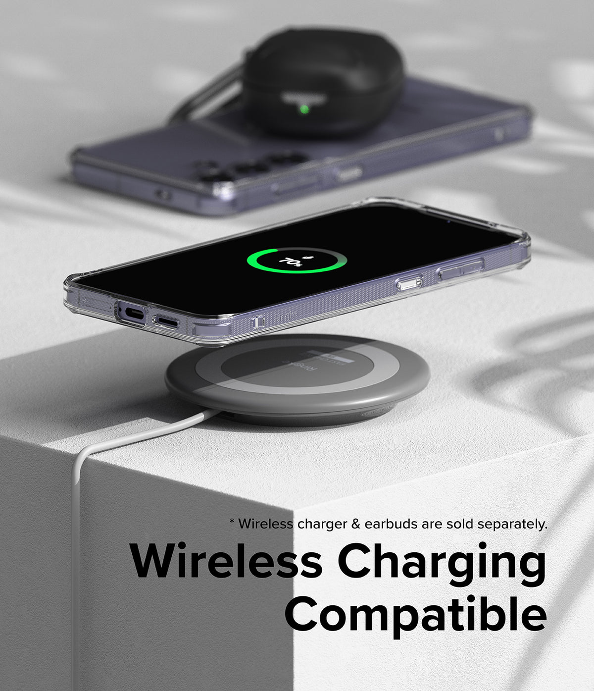 Galaxy S24 Plus Case | Fusion Matte - Galaxy S24 Plus in a clear case wirelessly charging on a circular pad.