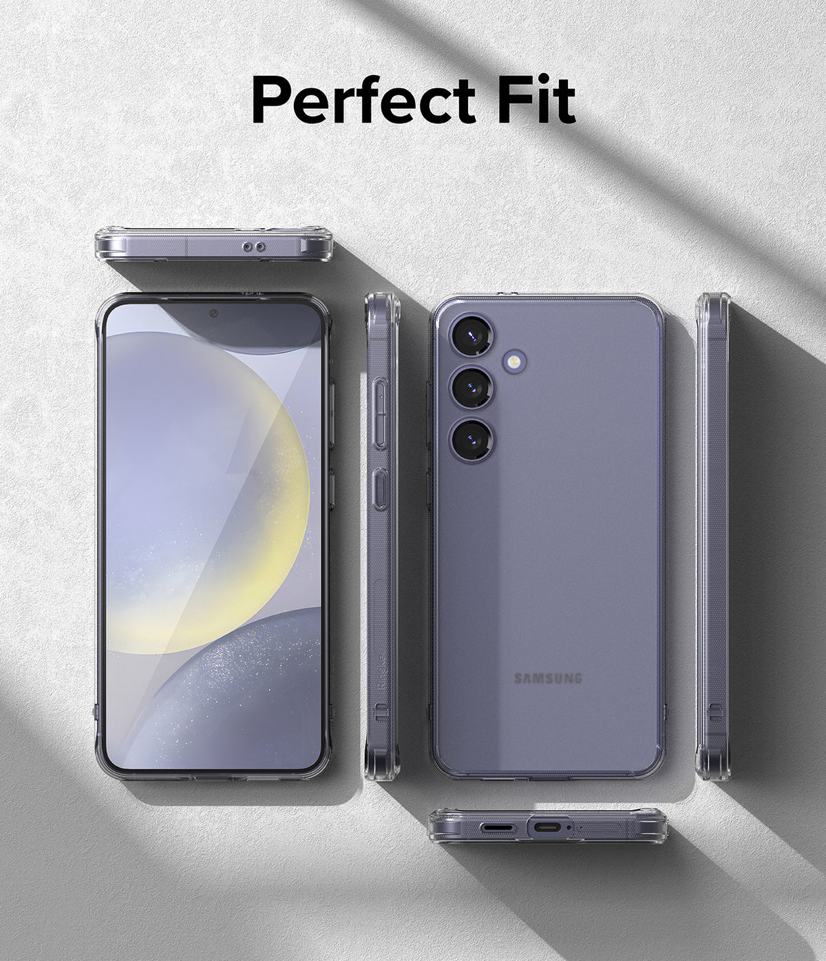 Galaxy S24 Plus Case | Fusion Matte - A Galaxy S24 Plus phone shown from all angles inside a clear matte protective case.