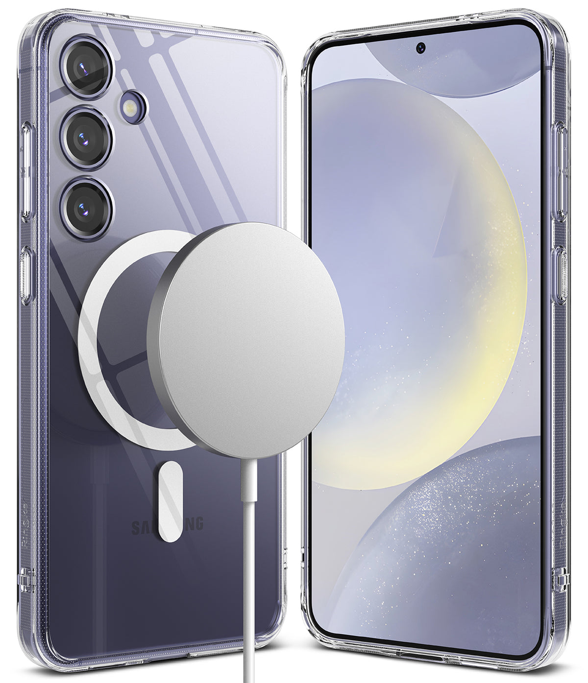Galaxy S24 Plus Case | Fusion Magnetic - Clear phone case with magnetic ring charger attached to the back.