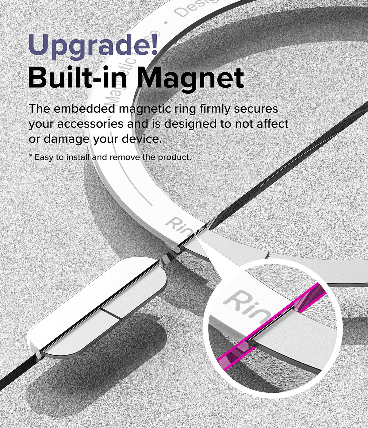 Galaxy S24 Plus Case | Fusion Magnetic - Close-up of a built-in magnetic ring on a phone case with text overlay.
