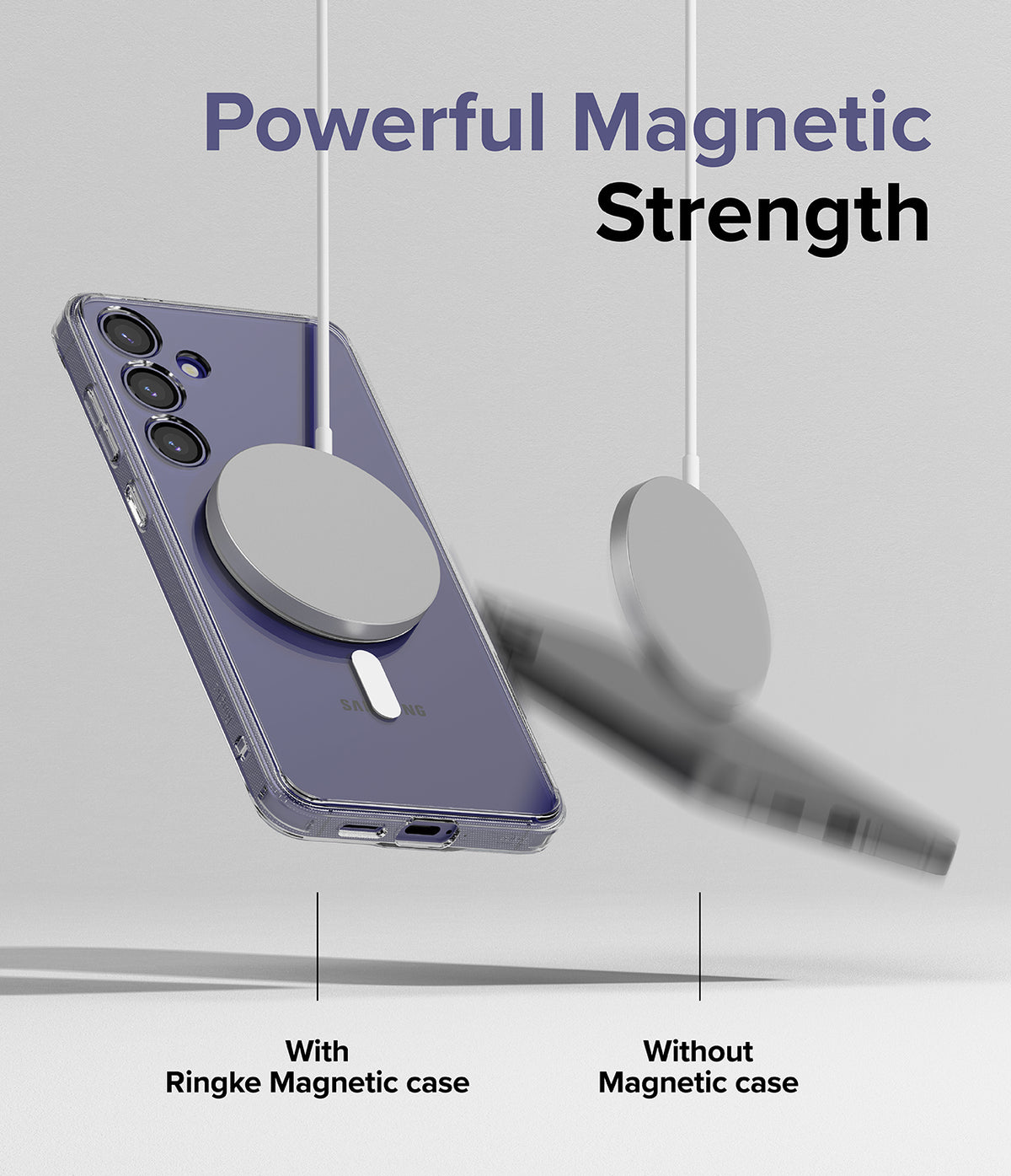 Galaxy S24 Plus Case | Fusion Magnetic - A magnetic charger attached to a phone case versus one falling off.