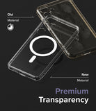 Galaxy S24 Plus Case | Fusion Magnetic - Comparison of a yellowed old phone case and a clear new magnetic case.