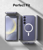 Galaxy S24 Plus Case | Fusion Magnetic - Clear phone case showing front, back, and side views of a purple Galaxy S24 Plus.