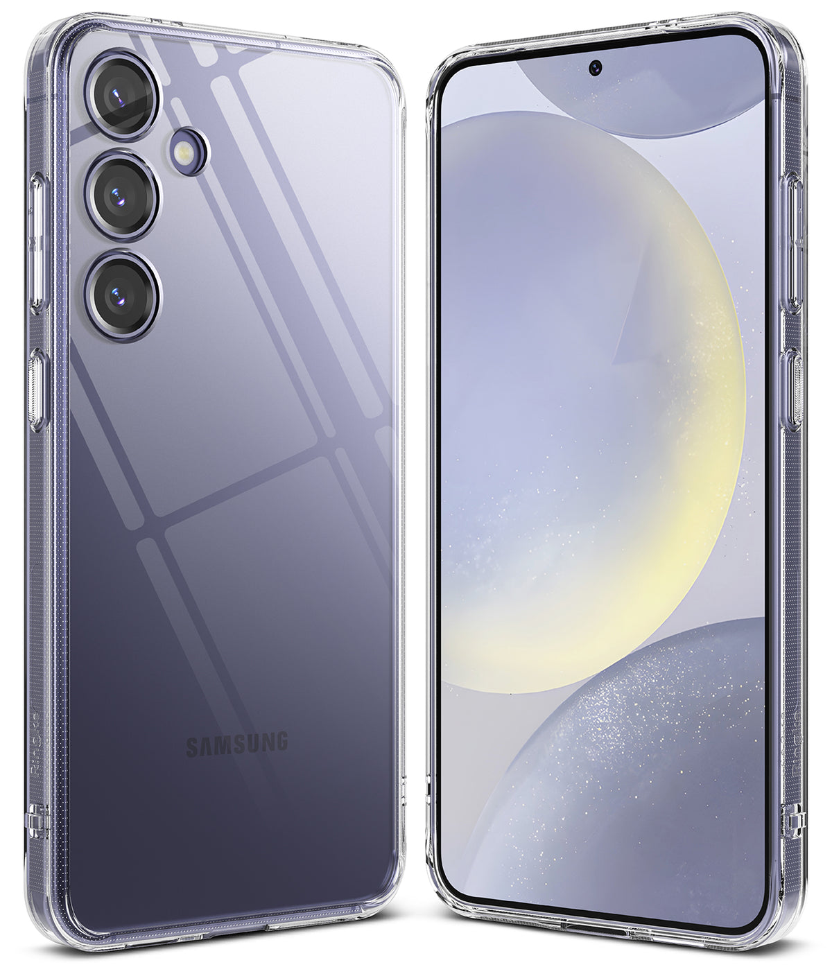 Galaxy S24 Plus Case | Fusion - Clear protective case shown on the front and back of a lavender Samsung Galaxy S24 Plus.