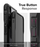 Galaxy S24 Plus Case | Fusion-X - Close-up of phone case buttons featuring a plus symbol and fine aperture lines for tactile response.