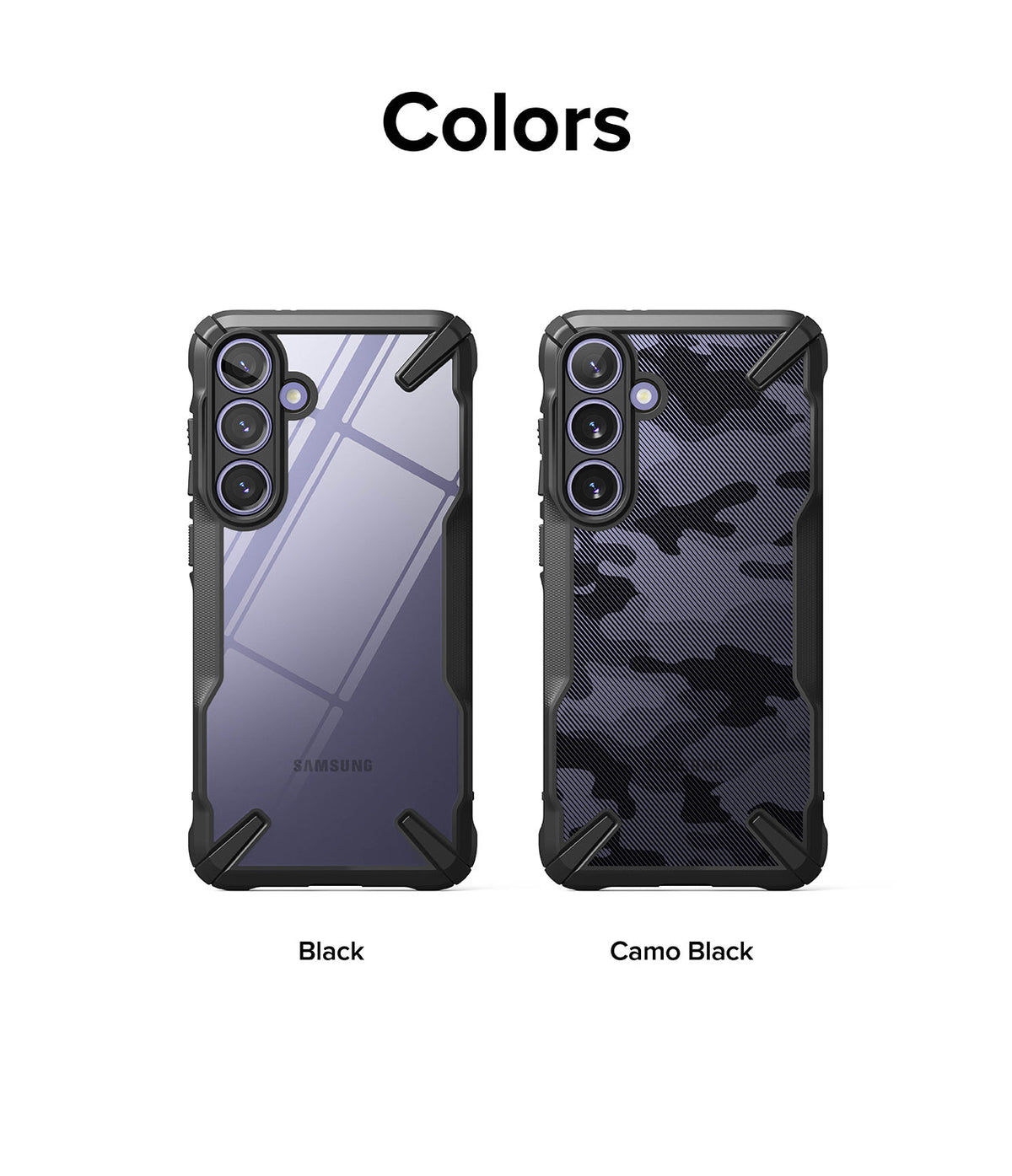 Galaxy S24 Plus Case | Fusion-X - Two Galaxy S24 Plus phones in black and camo black Fusion-X cases side-by-side.