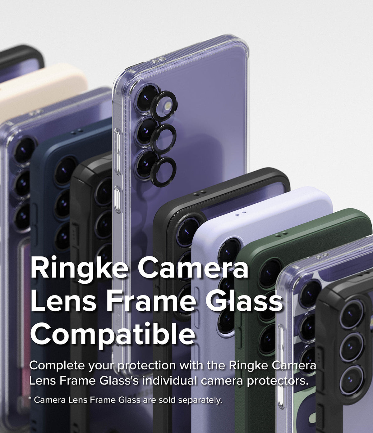 Galaxy S24 Plus Case | Fusion-X - Multiple Galaxy S24 Plus phones in various cases with individual black camera lens protectors.