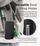 Galaxy S24 Plus Case | Onyx - Black phone case with dual strap holes holding multiple accessories via green and grey cords.