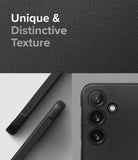 Galaxy S24 Case | Onyx - Close-up of a black phone case with a textured, matte finish and the Ringke logo on the side.