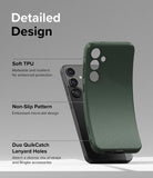 Galaxy S24 Case | Onyx - Dark green flexible phone case showing TPU material, non-slip texture, and lanyard holes.