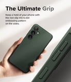 Galaxy S24 Case | Onyx - Hand holding a dark green phone case with a textured side showing a non-slip micro-dot pattern.
