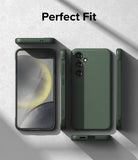 Galaxy S24 Case | Onyx - Multiple views of a dark green phone case showing the front, back, and sides on a textured surface.