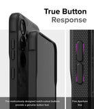 Galaxy S24 Plus Case | Onyx Design - Close-up of phone case buttons with notch-cutouts for tactile response and fine aperture lines.