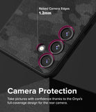 Galaxy S24 Plus Case | Onyx Design - Close-up of phone case showing 1.2mm raised camera edges with highlighted lens rings.