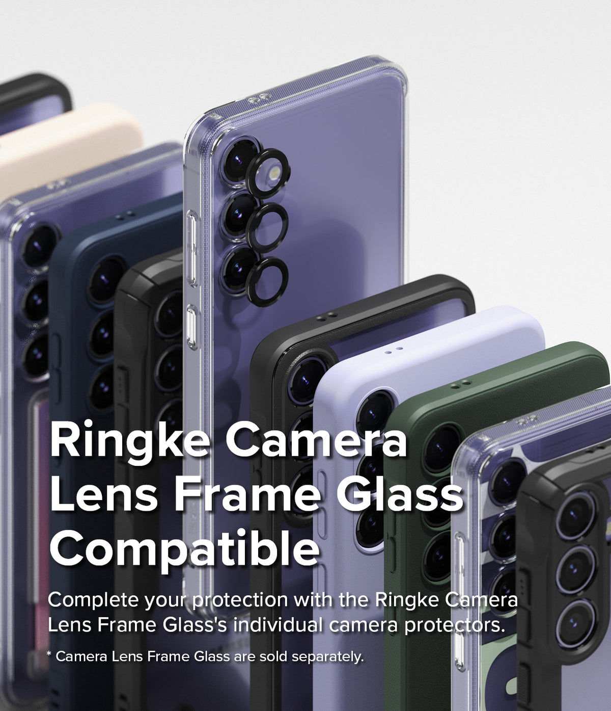 Galaxy S24 Case | Onyx Design - Multiple Galaxy S24 phones in various colored cases, highlighting individual camera lens protectors.