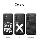 Galaxy S24 Case | Onyx Design - Three black phone cases featuring Graffiti, X, and Camo Black designs on a white background.