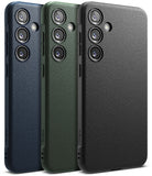 Galaxy S24 Case | Onyx - Three textured phone cases in navy, olive green, and black, each with a triple-lens camera cutout.