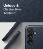 Galaxy S24 Case | Onyx - Close-up of a navy blue phone case with a textured, pebbled finish and triple camera lens cutout.
