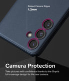 Galaxy S24 Case | Onyx - Close-up of phone case highlighting 1.2mm raised edges around the rear camera lenses.