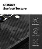 Galaxy S25 FE Case | Onyx - Close-up of black camo-textured phone case with icons for non-slip, impact protection, and TPU.