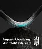 Galaxy S25 FE Case | Onyx - Close-up of a phone case corner with an air pocket resting on a rock, highlighting impact protection.